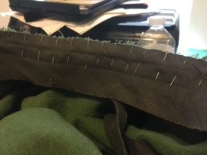 Adding bias tape to serve as the waistband